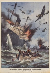大西洋での戦争（カラーリトグラフ） 作： Achille Beltrame