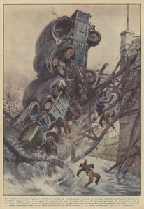 雷の壊れた鎧と恐怖の叫びの間に、政府によって建てられた古い橋？ 作： Achille Beltrame