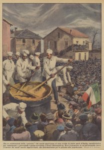 今年もイタリア各地で行われたポレンタのお祝いの中で？ 作： Achille Beltrame