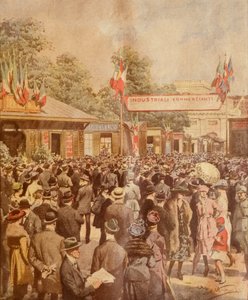 ミラノの見本市 イラストレーター アキレ・ベルトラメ（1871-1945） 1921年4月24日付「ラ・ドメニカ・デル・コリエール」より 作： Achille Beltrame
