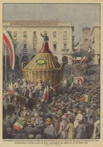 トリュフフェアとワインショーのために3万人がピエモンテ各地からアルバに集まりました 作： Achille Beltrame