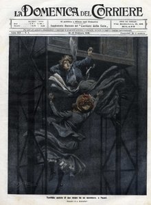 1910年、ナポリのエレベーターから2人の女性が落下した。 作： Achille Beltrame