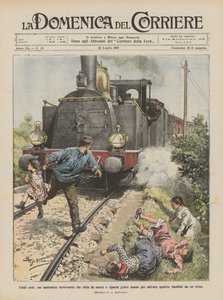 謙虚な英雄、死に抵抗し、4人を救うために深刻な被害を受ける鉄道のカントニエール？ 作： Achille Beltrame