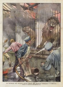 ベルリン動物園の野獣病棟の火災（カラーリトグラフ 作： Achille Beltrame