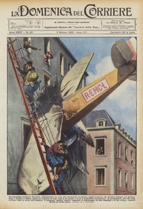 飛行士がモーターの故障のために飛行中に放棄したフランスの軍用機？ 作： Achille Beltrame