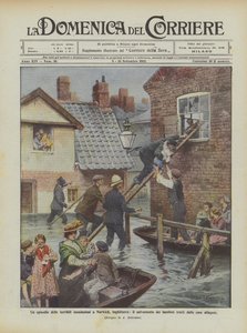 人身売買された子供たちを救うイギリスのノリッジでの恐ろしい洪水のエピソード？ 作： Achille Beltrame