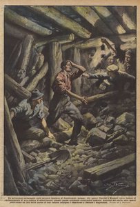 カステルヌオーヴォ（アレッツォ）の木炭鉱における奇跡的な救助 作： Achille Beltrame