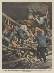 イタリアの労働者は、トンネルの岩の下に10日間埋葬された後、生きたまま取り出されましたか？ 作： Achille Beltrame