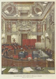 ミラノの新しい市議会のセッション 作： Achille Beltrame