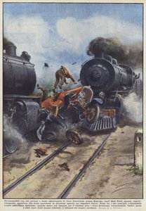 二人乗りの車がキノーシャ近くの線路を横切りましたか？ 作： Achille Beltrame
