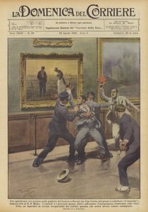 パリのルーブル美術館のギャラリーを突然歩いた混乱した男は？ 作： Achille Beltrame