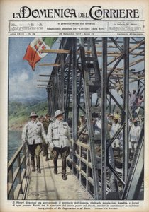 アビシニアの領土を横断するエチオピア副王ロドルフォ・グラツィアーニ（Rodolfo Graziani）。1937年9月26日の "La domenica del corriere "に掲載されたAchille Beltrameのイラスト。 作： Achille Beltrame