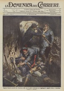 到達するために地下トンネルの掘削で会うフランスとドイツの坑夫？ 作： Achille Beltrame