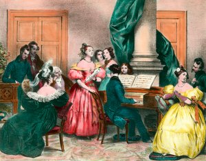 家族で過ごす音楽の午後 Achille Deveria（1800-1857）のエングレーヴィング 19世紀のエングレーヴィング。個人蔵