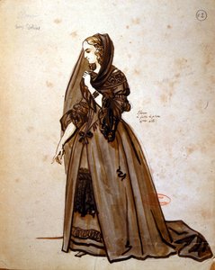 コメディフランセーズでの1847年のモリエールによる「ドンファン」（1622-73）の制作におけるドナエルヴィアの役割のための衣装デザイン（紙とペンとインク） 作： Achille Devéria