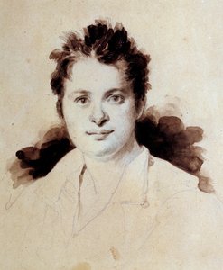 フランスの作家オノレ・ド・バルザック（1799-1850）の肖像 若い頃 アキレス・デヴェリア（1800-1857）のデッサン 19世紀。シャンティイ、コンデ美術館。Coll.Lovenjoul.フランス学士院への申請の許可 作： Achille Devéria