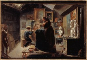 モデルのポーズ、1838年頃（油彩、紙、キャンバス） 作： アキレ・デベリア