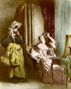トイレ：侍女を連れた優雅な若い女性 アキレス・デヴェリア（1800-1857）によるリトグラフ 19世紀 コレクション・パルティキュリエール