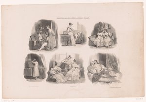 インテリアの若い女性の 6 つの表現 Aubertの小さくてさまざまなシーン（シリーズタイトル） Petites macédoines d