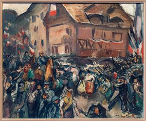 1918 年 11 月 22 日、ストラスブール (フランス、バ ラン) へのフランス軍の進入。 エミール オットン フリース (1879-1949) の絵画、キャンバスに油彩