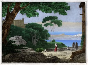 アルバーノ湖。(エッチング、1820年頃) 作： Achille Etna Michallon