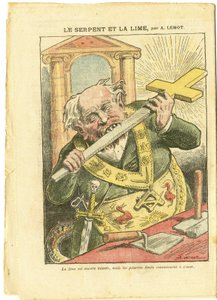 Achille Lemot (1846-1909)によるイラスト（Le Pelerin, 23/05/09） - 蛇とライム - Antimaconism Freemaking, 宗教 信仰, キリスト教の十字架, 寓話 La Fontaine 他, カトリック カトリック主義 - Laicisation Laicite Laiques - 蛇 - Animalisatio 作： Achille Lemot