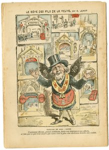 Achille Lemot (1846-1909)によるイラスト（Le Pelerin, 23/09/06） - 未亡人の息子たちの夢 - 反軍国主義, 宗教 信仰, 教会 Cathedralales, Catholic カトリック - 宗教的空間のライシゼーション, Laicisation Laicite 平行法 - Hiram 作： Achille Lemot