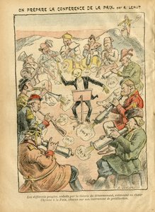 Achille Lemot (1846-1909)のイラスト（Le Pelerin, 03/02/07） - 平和会議の準備 - ロシア, ドイツ プロイセン, アジア, 音楽, アメリカ 米国, イギリス 英国, 東, ヨーロッパ, イタリア, 中国, カノン, シェル, 平和, ダンス, フランス, 軍縮 作： Achille Lemot