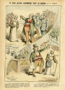 Achille Lemot (1846-1909)のイラスト（Le Pelerin, 03/09/05） - Il faut savoir savoir contenter tout monde - Anticlericalism, Antimaconism Freemaking, Religion Faith, Medal, Bloc des lefts, Catholic カトリック - Evictions de religieux, Laicisation Lai 作： Achille Lemot