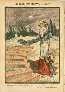 Achille Lemot (1846-1909)のイラスト（Le Pelerin, 03/11/07） - 死者の日 - 正義の執行, 宗教 信仰, Liberte, フランス, 三色旗, 愛国心, 喪服 Obseque 葬儀, 名誉, 棺 - Marianne - 死, 宗教的メタファー 作： Achille Lemot