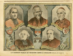 Achille Lemot (1846-1909) のイラスト（Le Pelerin, 09/04/05） - 分離に抗議するフランスの枢機卿たち - 宗教 信仰, カトリック - 政教分離 - Richard Mgr (1819-1908), Perraud Cardinal (1828-1906), Lecot Cardi 作： Achille Lemot