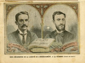 Le Pelerin, 20/03/04のAchille Lemot (1846-1909)のイラスト - 教育の自由を守る二人 - 教育, 宗教信仰, カトリック - 教育の自由 - Ripert Jean-Baptiste (1870-1958), Raiberti Flaminus (1862-1929) 作： Achille Lemot