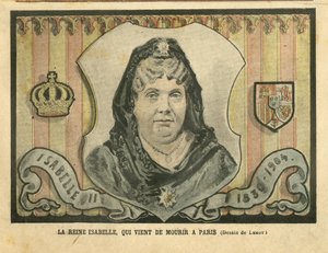 Achille Lemot (1846-1909)のイラスト、Le Pelerin, 24/04/04 - パリで亡くなったばかりのイザベル女王 - パリ, スペイン, 君主制, 外国の主権者 - スペインのイザベラ2世 (1830-1904) 作： Achille Lemot
