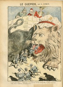 Achille Lemot (1846-1909) のイラスト（Le Pelerin, 25/08/07） - Le Guepier - 戦争, ドイツ プロイセン, イギリス 英国, スペイン, 海上, 海辺 - 獅子/虎 作： Achille Lemot