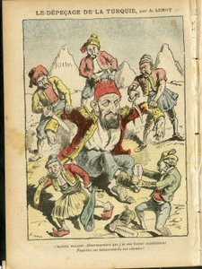 Achille Lemot (1846-1909)のイラスト（Le Pelerin誌、25/10/08） - The depecage of Turkey - トルコ, 宗教 信仰, バルカン半島, ブルガリア, ボスニア・ヘルツェゴビナ, クレタ島, カトリック カトリック教 - アブドゥル＝ハミド2世 (1842-1918)