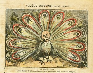 Achille Lemot (1846-1909) のイラスト（Le Pelerin, 26/01/08） - Voliere jacobine - Bloc des lefts, Wine crisis Revolte des vignerons, Narbonne, Beziers, Aurore (diary) - Clemenceau George, Peacock, - Animation