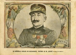 Achille Lemot (1846-1909)のイラスト（Le Pelerin, 27/03/04） - ブルゴーニュのゲスリン将軍、アンドレ氏の犠牲者 - Armee, Case of the cards - Andre Louis, General Generaux, Jules Henri Geslin of Burgundy (1812-1897) 作： Achille Lemot