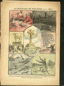 Achille Lemot (1846-1909)のイラスト（Le Pelerin, 28/02/09） - カラーで見る状況 - 宗教 信仰, 海上・海辺, 無神論, 事故・災害・天災, キリスト教の十字架, カトリック - 金の子牛 作： Achille Lemot