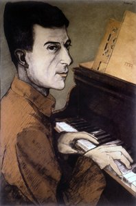 ピアノに乗ったモーリス・ラヴェルの肖像 - ウーヴレによるリトグラフィー 作： Achille Ouvré