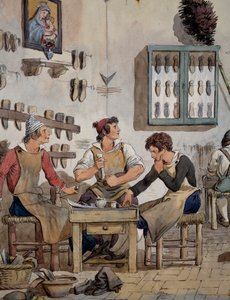 靴職人の工房の内部 作： Achille Pinelli
