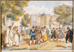 ローマのサンタ・マリア・デッリ・アンジェリでボッチをするアキッレ・ピネッリ（1809-1841）、イタリア 作： Achille Pinelli