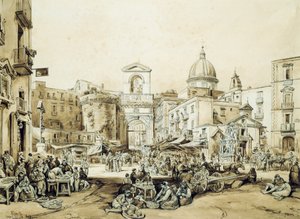 ナポリのポルタ カプアーナ、Achille Vianelli (1803-1894) 作、セピア色、43x60.5 cm 作： Achille Vianelli