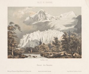 Zicht op de Mont Blanc vanaf de Col des Montets レ・モンテからのモンブランの眺め。 マルティニーへの道 (オブジェクトのタイトル) シャモニ・モンブランのヘリネリング（シリーズタイトル） Museum of Mont-Blanc (オブジェクトのシリーズ タイトル) 作： Ad. Cuvillier