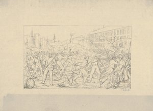 ボルチモアでの戦い、1861 年 4 月 19 日、南軍戦争エッチング、1861-63 年より。 作： Adalbert John Volck