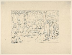 南部連合戦争エッチング、1861-63 年からストーンウォール ジャクソンのキャンプでの祈り。 作： Adalbert John Volck