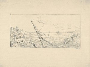 サウスカロライナ州チャールストン沖の石の封鎖、南軍戦争エッチング、1861-63年。 作： Adalbert John Volck
