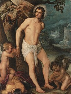 天使が出席する聖セバスチャン（銅に油彩） 作： Adam (circle of) Elsheimer