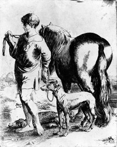 馬と二匹の犬を持つ少年、1597-1610年頃 作： Adam Elsheimer