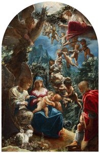イタリア語：Sacra famiglia con san giovannino e un angelo 幼子洗礼者ヨハネと天使のいる聖家族