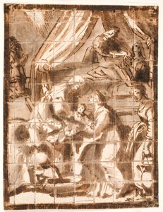聖母マリアの誕生 作： Adam Elsheimer